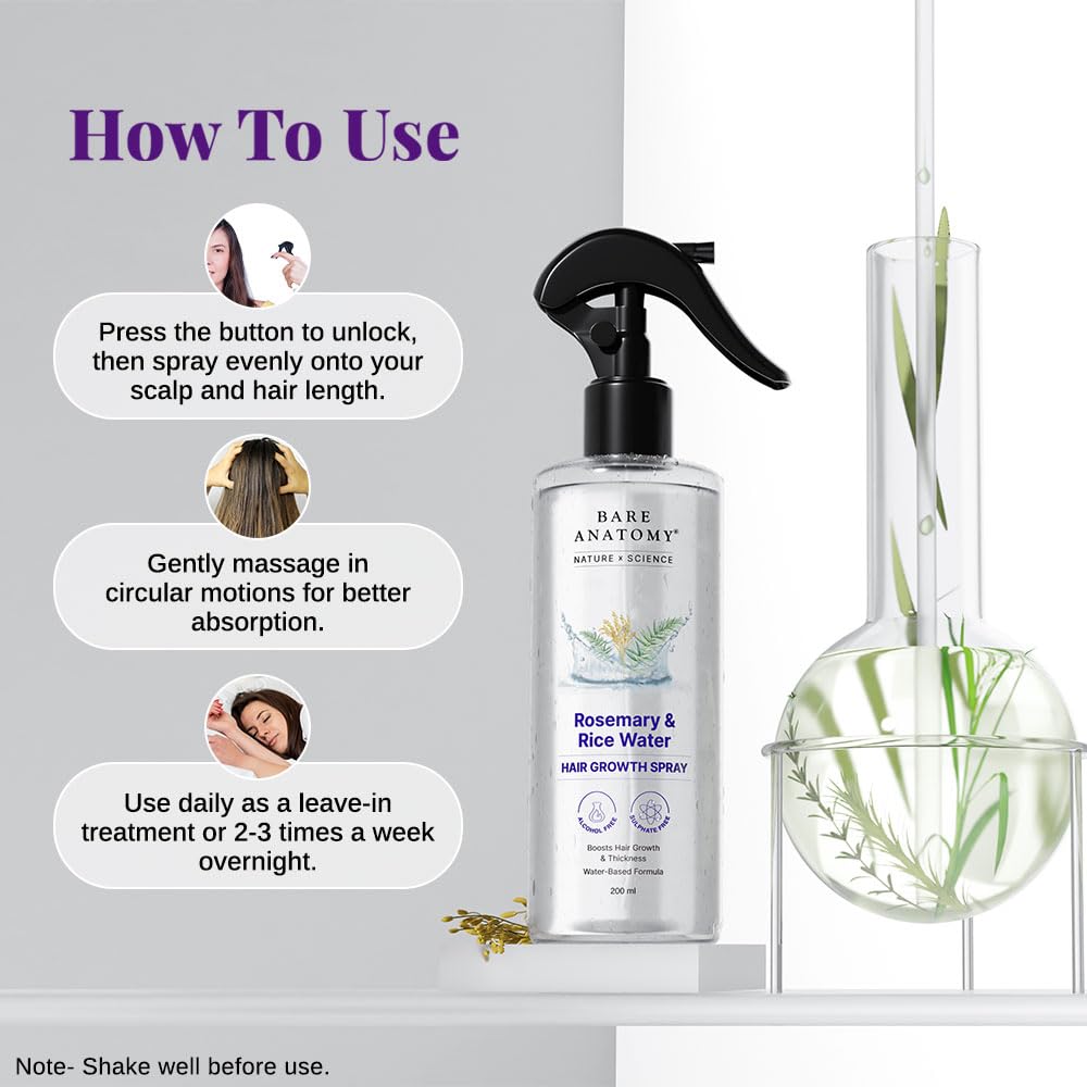 Rosemary Water Spray for Hair Growth & Hair Thickness with Rice Water |100% Natural
