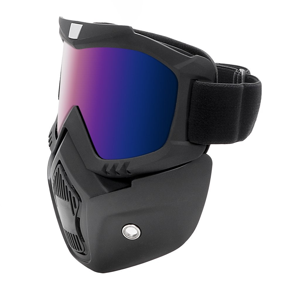 HIGH QUALITY Motorcycle Helmet Riding Goggles Glasses With Removable Face Mask [Blue Rainbow]